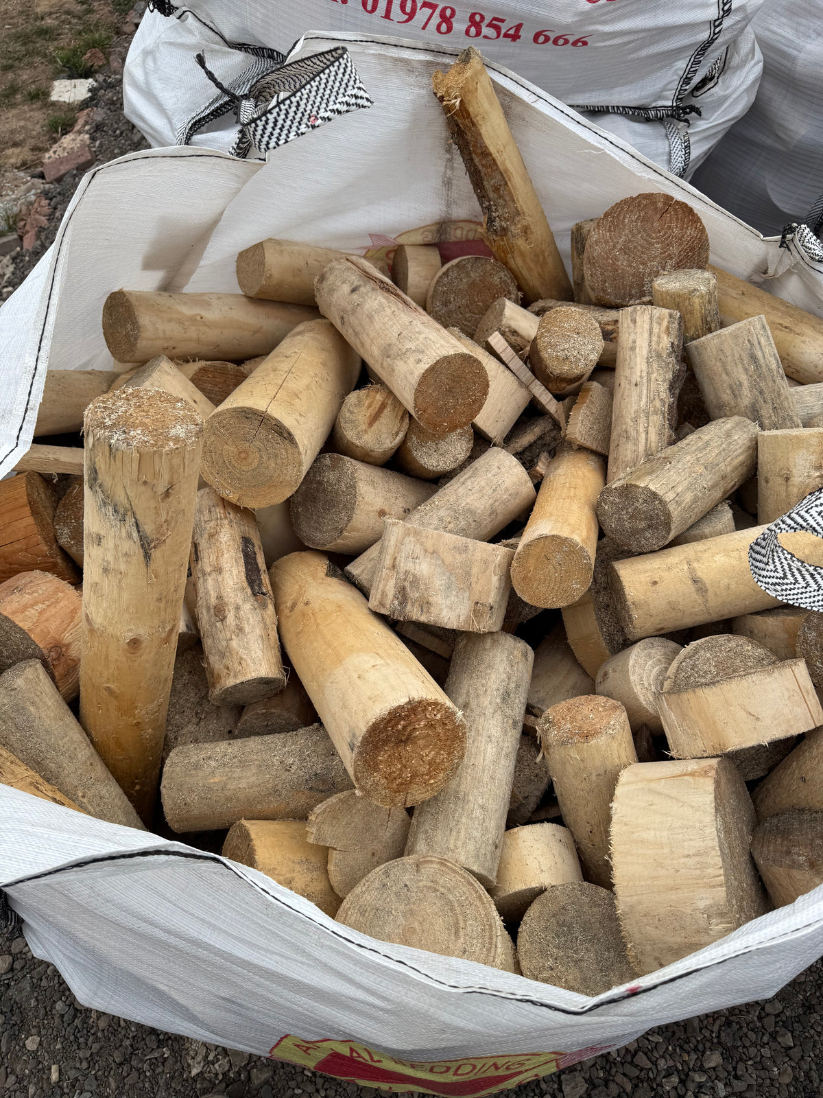 Close-up of mixed-shape wonky hardwood and softwood offcuts